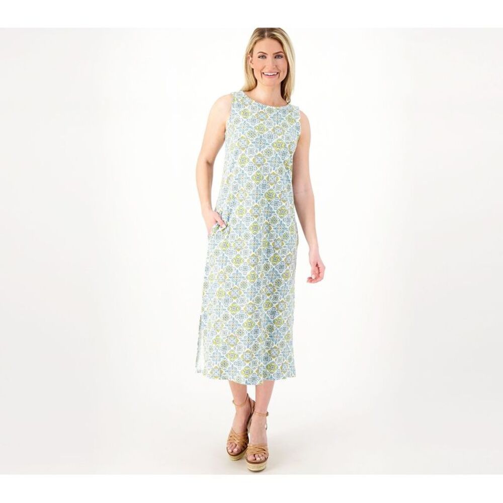 Denim & Co. Women's Dress Sz XS Tall Naturals Linen Blend Multi-colored